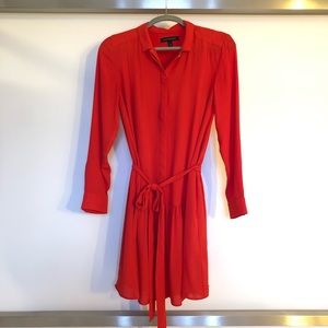Red long sleeve button down dress